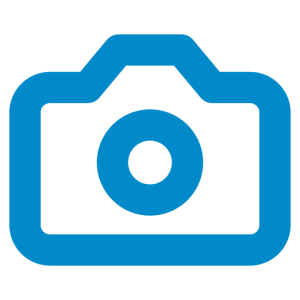 Blue camera icon on a white background