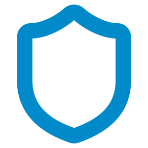 Blue shield icon on white background.
