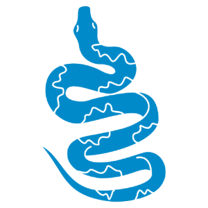 Blue abstract snake with white lightning patterns.