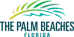 Logo with palm frond and text: The Palm Beaches, Florida.