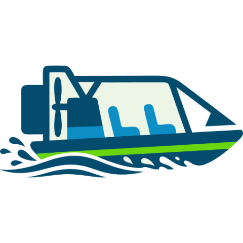 Stylized illustration of a speedboat on water.
