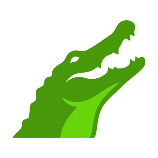 Stylized green crocodile head with open mouth facing right.