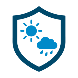 Shield with sun and rain cloud icons inside