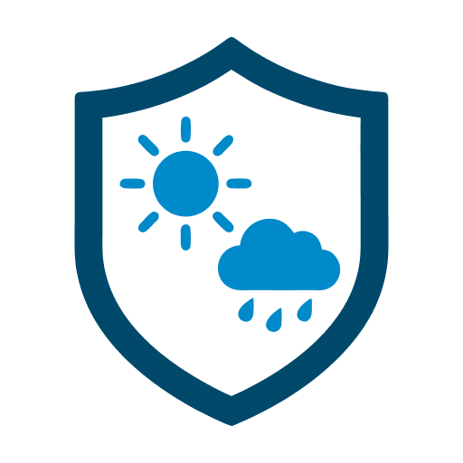 Shield with sun and rain cloud icons inside