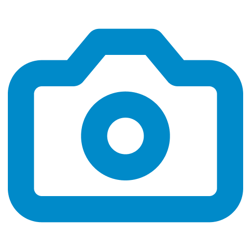 Blue camera icon on a white background