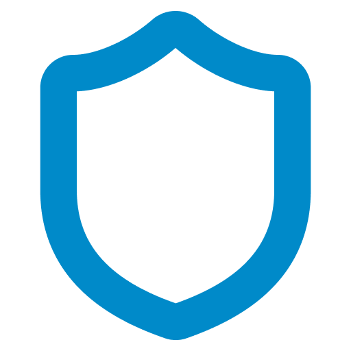 Blue shield icon on white background.