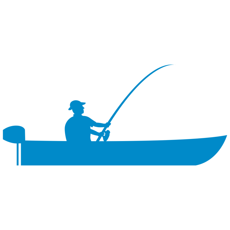 Silhouette of a person fishing from a boat.