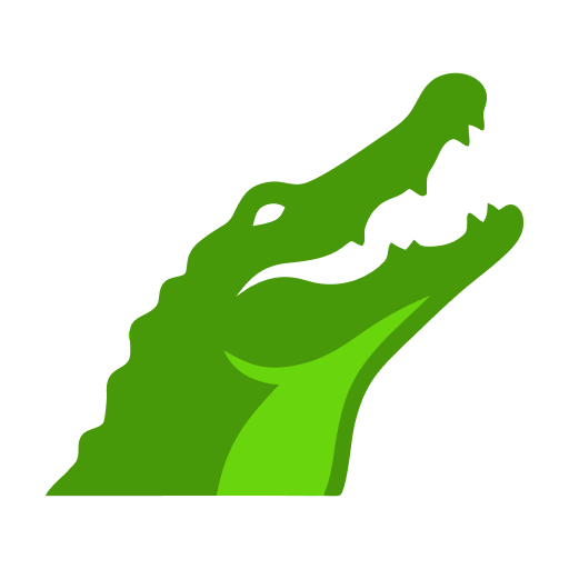 Stylized green crocodile head with open mouth facing right.